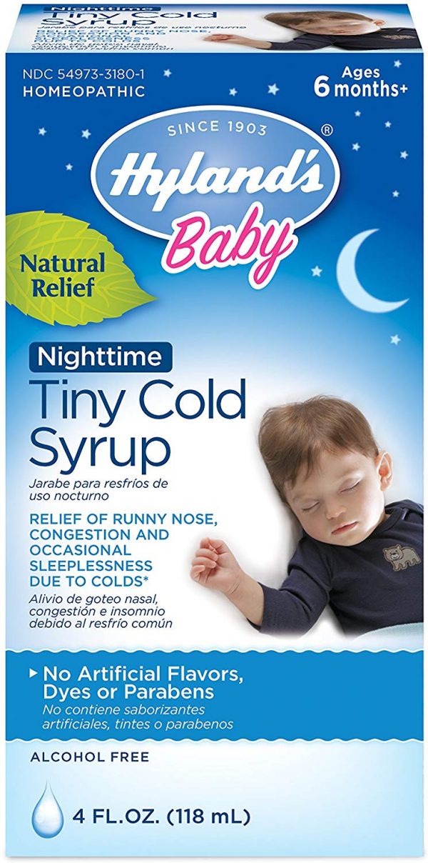 Hyland’s Baby Nighttime Cold Syrup, Natural Relief of Runny Nose, Congestion, and Sleeplessness, 4 Ounce