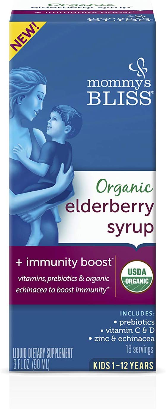 Mommy’s Bliss Kids Organic Elderberry Syrup & Immunity Boost with Vitamins, Prebiotics & Echinacea, for Kids & Adults 1 Yr+ 