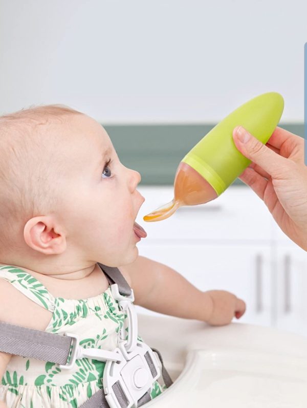 Boon Squirt Silicone Baby Food Dispensing Spoon, Green/pink/blue