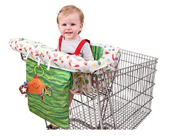 Eric Carle The Very Hungry Caterpillar Shopping Cart and Hi Chair Cover, Baby Cart Cover, Grocery Shopping Cart Seat Cover, Hi Chair Cushion, Safety Harness, Loops for Toys, Compact Storage Pouch,