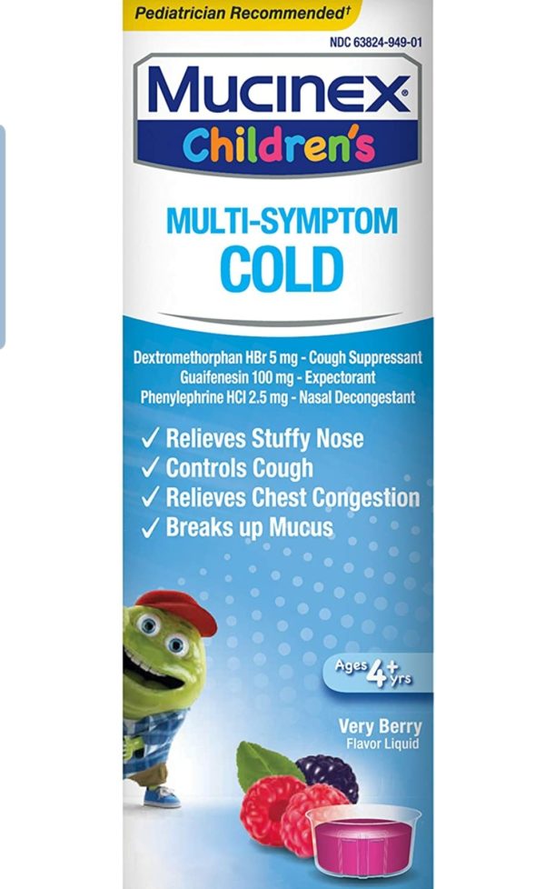 Mucinex Children’s Multi-Symptom Cold Relief Liquid- Relieves Stuffy Nose, Chest Congestion, Cough & Mucus, Expectorant & Cough Suppressant With Dextromethorphan, Guaifenesin, Phenylephrine, 4 oz.