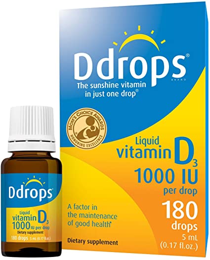 Ddrops 1000 IU Drops, 180 count – Daily Liquid Vitamin D3 Supplement for Adults