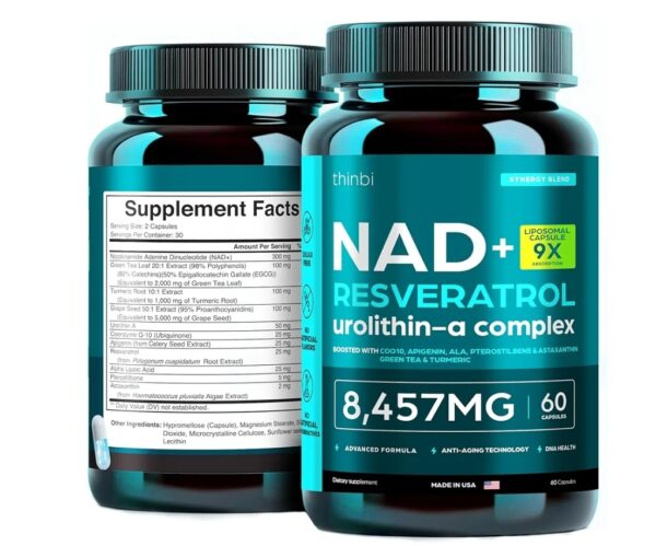 NAD Supplement 8,457 mg Extra Strength Liposomal, Green Tea + Astaxanthin for Women & Men, Resveratrol, CoQ10, Alpha Lipoic Acid