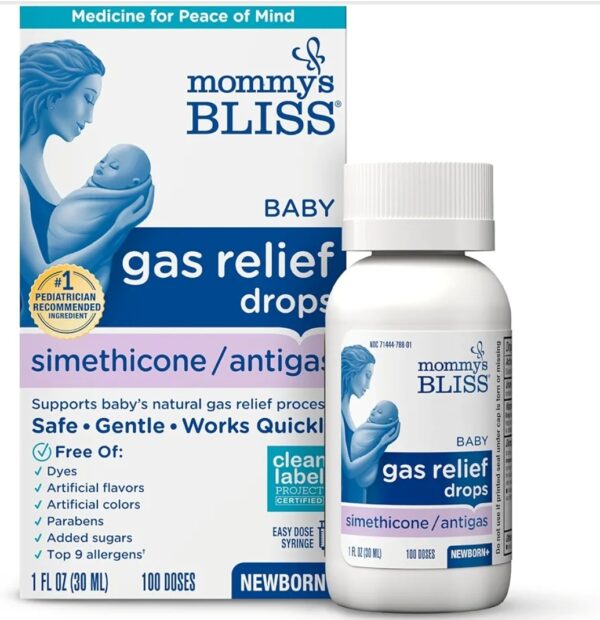 Mommy’s Bliss Gas Relief Drops Bottle, Simethicone Drops for Infants, Relieves Stomach Discomfort, Safe & Gentle, Ginger Flavor, 1 Fl Oz (Pack of 1)