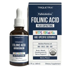 Organic FolinicActive Kids – Folinic Acid + B12, B6 & B2 Cofactors – Gentle Methylation Support for Mood, Energy & Cognition, Age Adjustable Dosing for Kids 1-18, Non GMO, Vegan, Berry Flavor (60mL