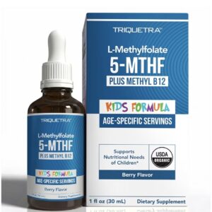 Organic Kids L-Methylfolate + Methyl B12 Cofactor – MTHFR Sublingual Form – 5-MTHF, Superior Form of Folate – Adjustable Dosing for All Ages – Mood, Behavior, Cognition – Organic Berry Flavor, 1 Fl oz