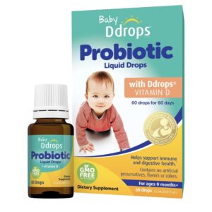 Ddrops Baby Probiotic with Vitamin D, 60 Drops – Colic Symptom Relief for Newborns and Infants – Easy-to-Use, Just One Drop Daily, No Sugar, Non-GMO, Allergy-friendy